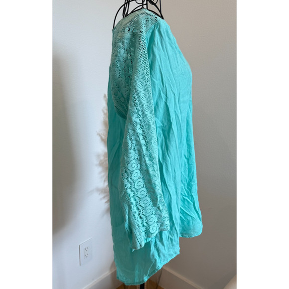 O'NEILL Cover-Up Green Lace Bell Sleeve TUNIC Pullover Top Small Beach/Swim - Picture 2 of 7